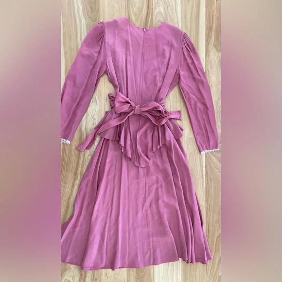Vintage Dawn Joy Mauve Dress Peplum Waist Long Sleeve Lace Collar Size 9/10 - Picture 4 of 8
